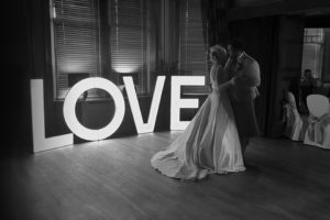 Giant Light Up Letters spelling love, hired along with one of our Photo Booths